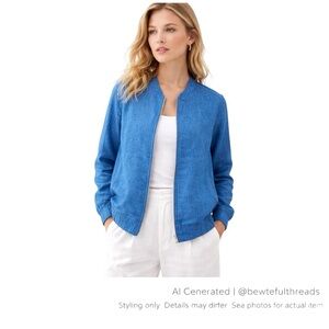 Olsen 100% Linen Blue Zip Jacket | European Minimalist 12